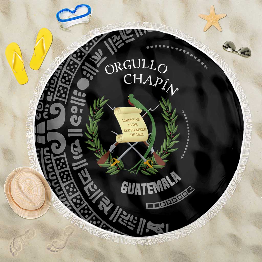 Guatemala National Emblem Beach Blanket with Mayan Pattern and Orgullo Chapin Quote Design - Wonder Print Shop