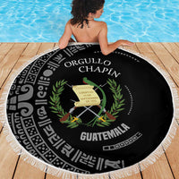 Guatemala National Emblem Beach Blanket with Mayan Pattern and Orgullo Chapin Quote Design - Wonder Print Shop