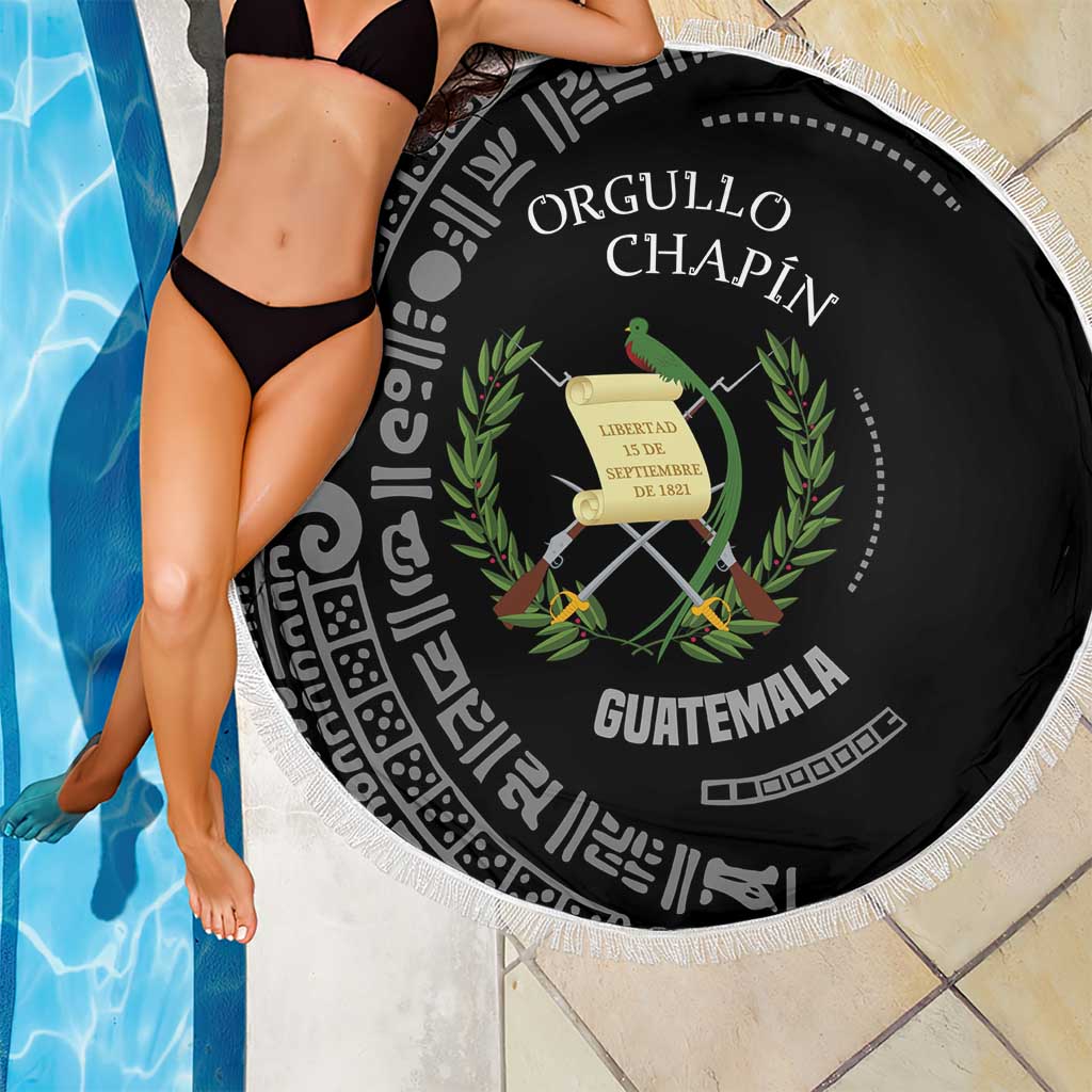 Guatemala National Emblem Beach Blanket with Mayan Pattern and Orgullo Chapin Quote Design - Wonder Print Shop