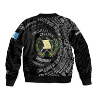Guatemala National Emblem Bomber Jacket with Mayan Pattern and Orgullo Chapin Quote Design - Wonder Print Shop