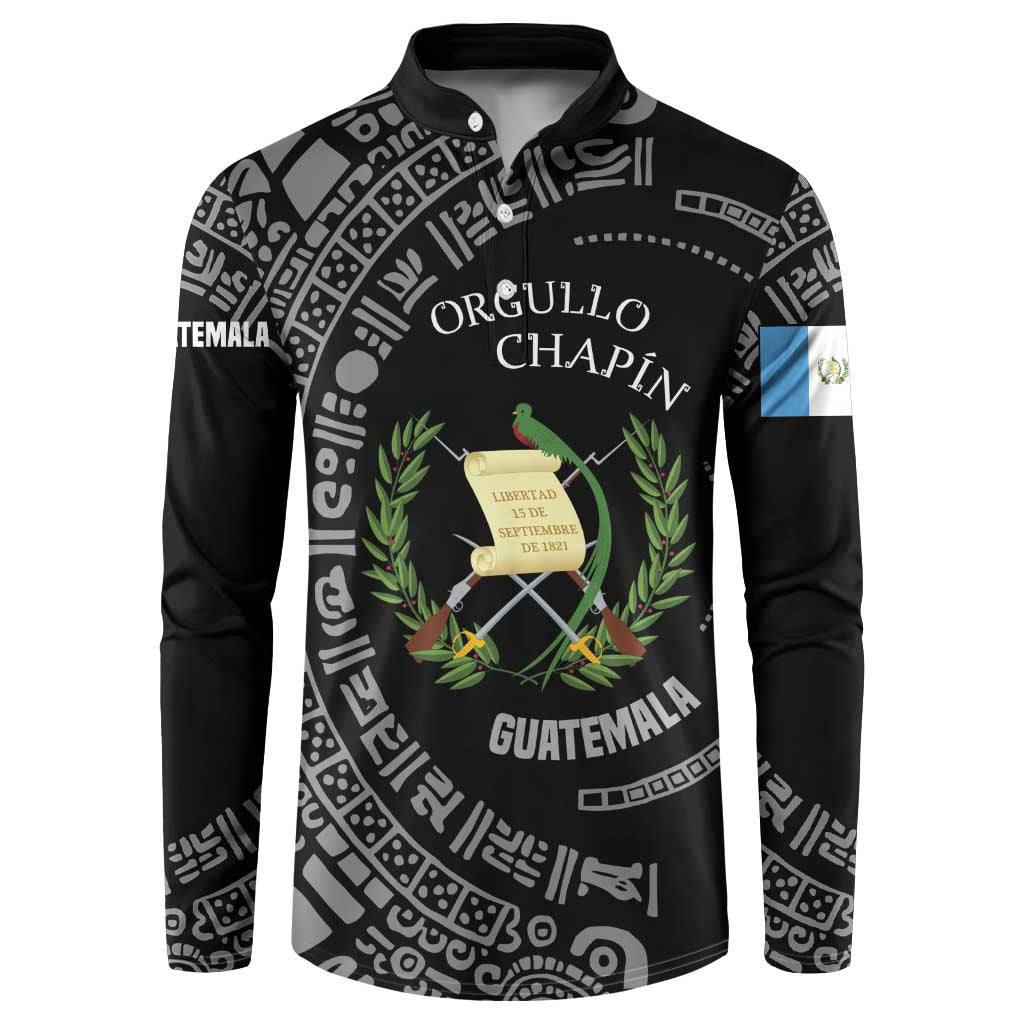 Guatemala National Emblem Button Sweatshirt with Mayan Pattern and Orgullo Chapin Quote Design - Wonder Print Shop