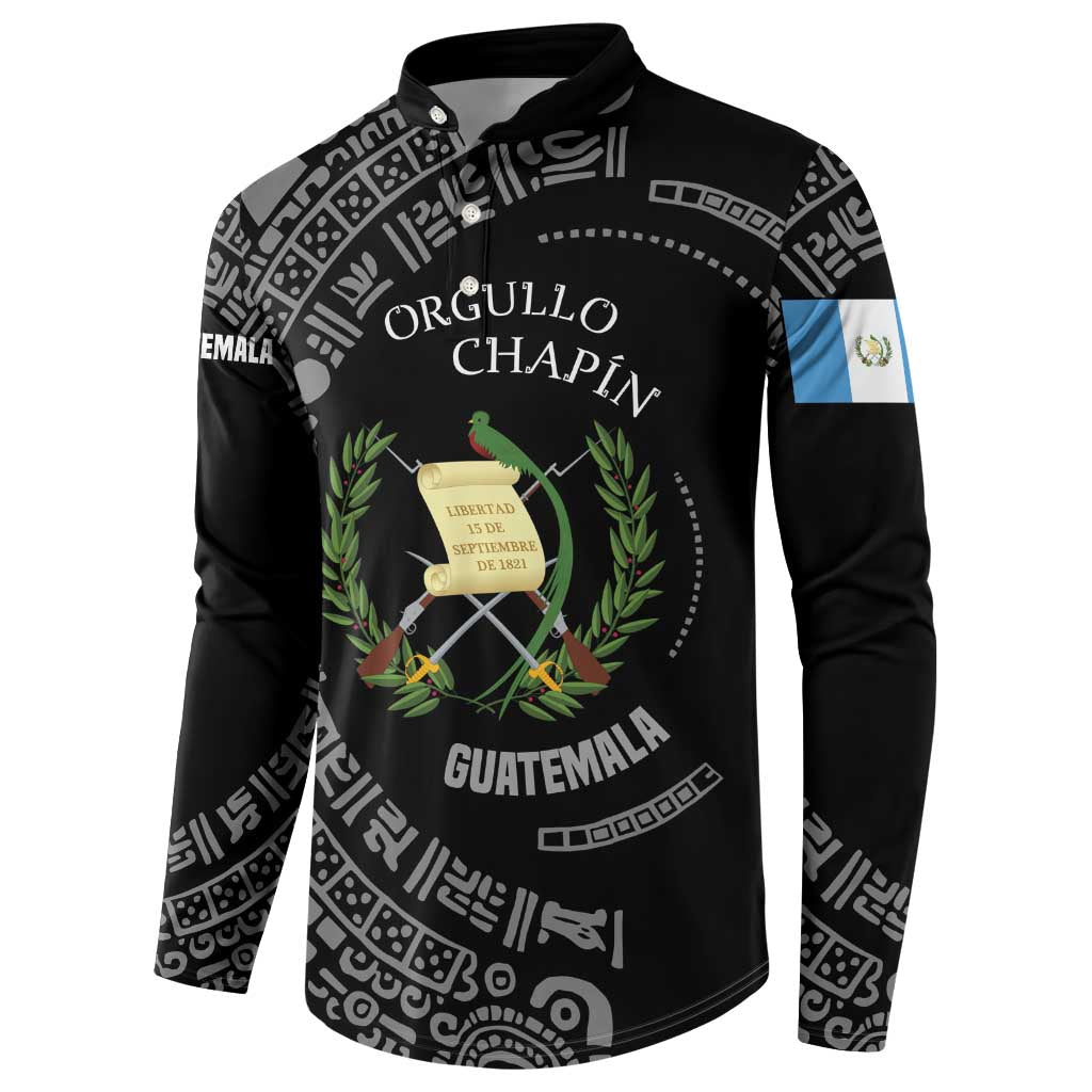 Guatemala National Emblem Button Sweatshirt with Mayan Pattern and Orgullo Chapin Quote Design - Wonder Print Shop