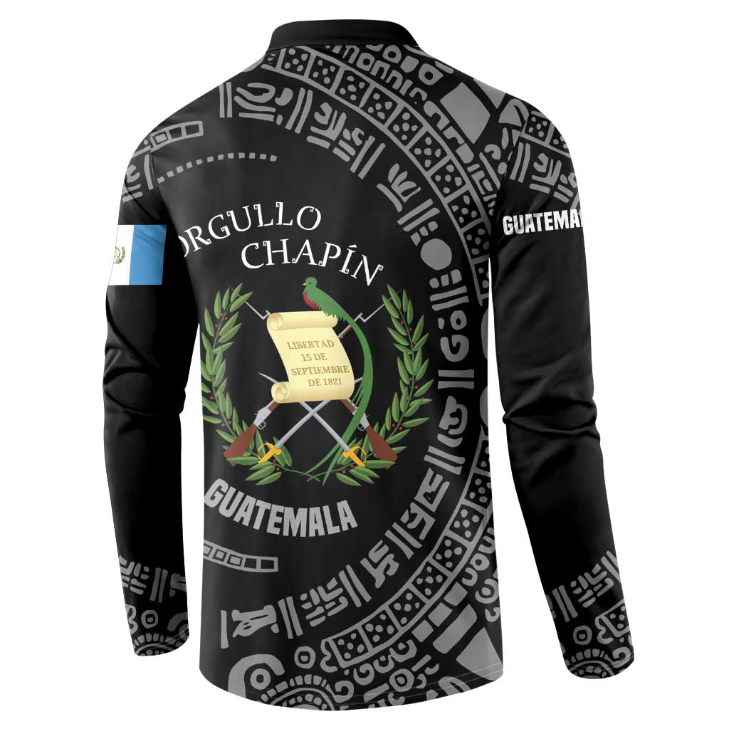 Guatemala National Emblem Button Sweatshirt with Mayan Pattern and Orgullo Chapin Quote Design - Wonder Print Shop