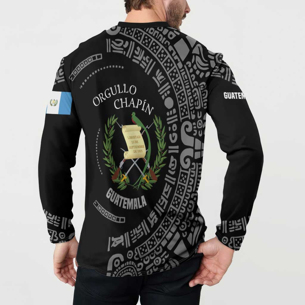 Guatemala National Emblem Button Sweatshirt with Mayan Pattern and Orgullo Chapin Quote Design - Wonder Print Shop