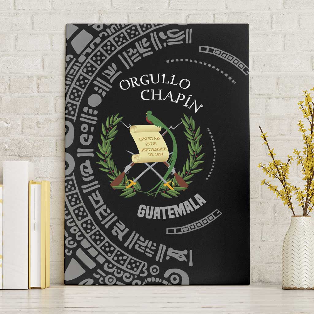 Guatemala National Emblem Canvas Wall Art with Mayan Pattern and Orgullo Chapin Quote Design - Wonder Print Shop
