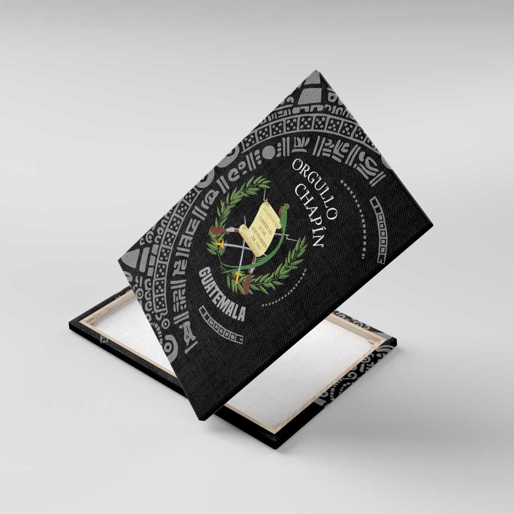 Guatemala National Emblem Canvas Wall Art with Mayan Pattern and Orgullo Chapin Quote Design - Wonder Print Shop