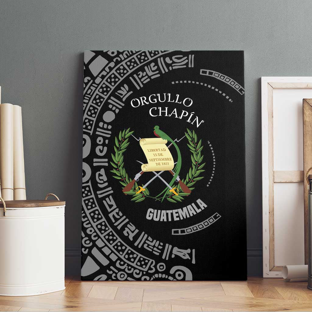 Guatemala National Emblem Canvas Wall Art with Mayan Pattern and Orgullo Chapin Quote Design - Wonder Print Shop