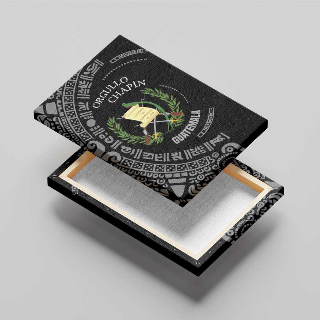 Guatemala National Emblem Canvas Wall Art with Mayan Pattern and Orgullo Chapin Quote Design - Wonder Print Shop