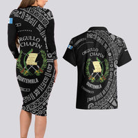 Guatemala National Emblem Couples Matching Long Sleeve Bodycon Dress and Hawaiian Shirt with Mayan Pattern and Orgullo Chapin Quote Design - Wonder Print Shop