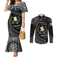 Guatemala National Emblem Couples Matching Mermaid Dress and Long Sleeve Button Shirt with Mayan Pattern and Orgullo Chapin Quote Design - Wonder Print Shop