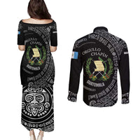 Guatemala National Emblem Couples Matching Puletasi and Long Sleeve Button Shirt with Mayan Pattern and Orgullo Chapin Quote Design - Wonder Print Shop