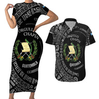 Guatemala National Emblem Couples Matching Short Sleeve Bodycon Dress and Hawaiian Shirt with Mayan Pattern and Orgullo Chapin Quote Design - Wonder Print Shop