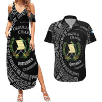 Guatemala National Emblem Couples Matching Summer Maxi Dress and Hawaiian Shirt with Mayan Pattern and Orgullo Chapin Quote Design - Wonder Print Shop