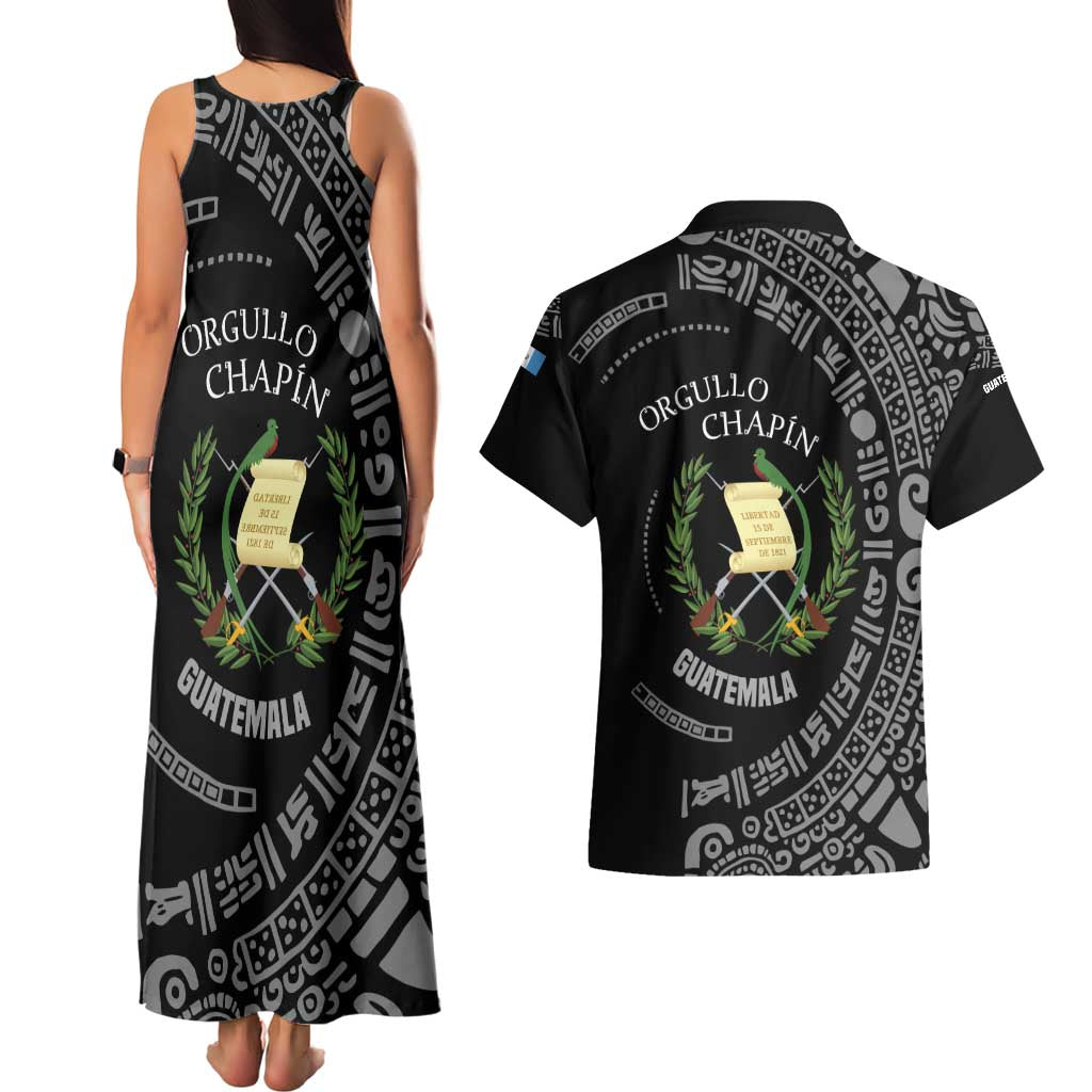 Guatemala National Emblem Couples Matching Tank Maxi Dress and Hawaiian Shirt with Mayan Pattern and Orgullo Chapin Quote Design - Wonder Print Shop