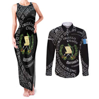 Guatemala National Emblem Couples Matching Tank Maxi Dress and Long Sleeve Button Shirt with Mayan Pattern and Orgullo Chapin Quote Design - Wonder Print Shop
