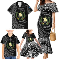 Guatemala National Emblem Family Matching Mermaid Dress and Hawaiian Shirt with Mayan Pattern and Orgullo Chapin Quote Design - Wonder Print Shop