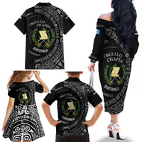 Guatemala National Emblem Family Matching Off The Shoulder Long Sleeve Dress and Hawaiian Shirt with Mayan Pattern and Orgullo Chapin Quote Design - Wonder Print Shop