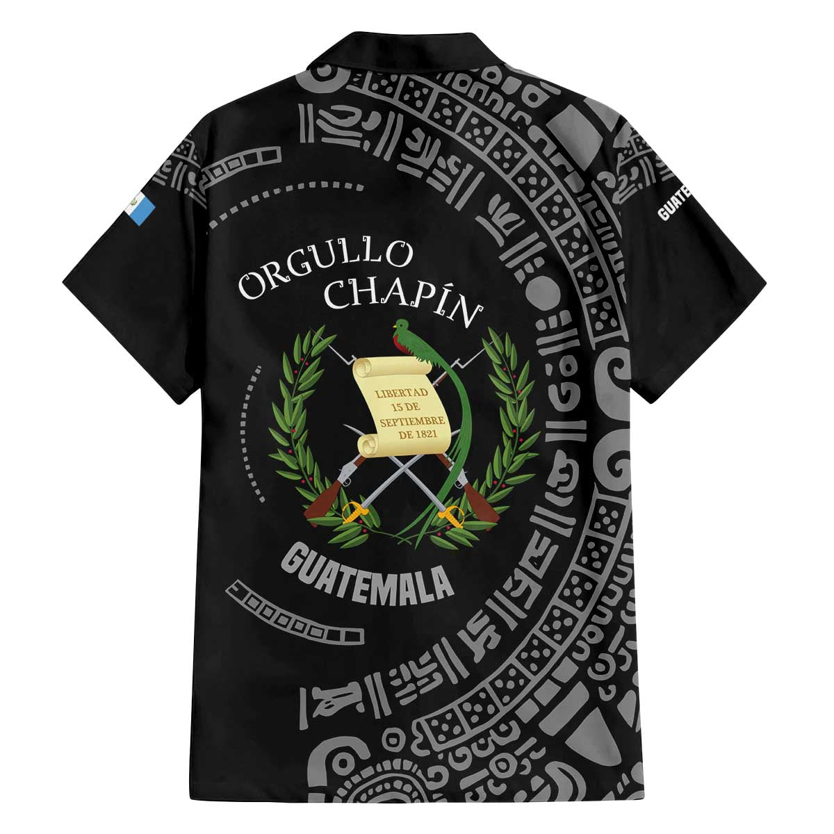 Guatemala National Emblem Family Matching Off The Shoulder Long Sleeve Dress and Hawaiian Shirt with Mayan Pattern and Orgullo Chapin Quote Design - Wonder Print Shop