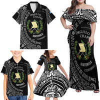 Guatemala National Emblem Family Matching Off Shoulder Maxi Dress and Hawaiian Shirt with Mayan Pattern and Orgullo Chapin Quote Design - Wonder Print Shop