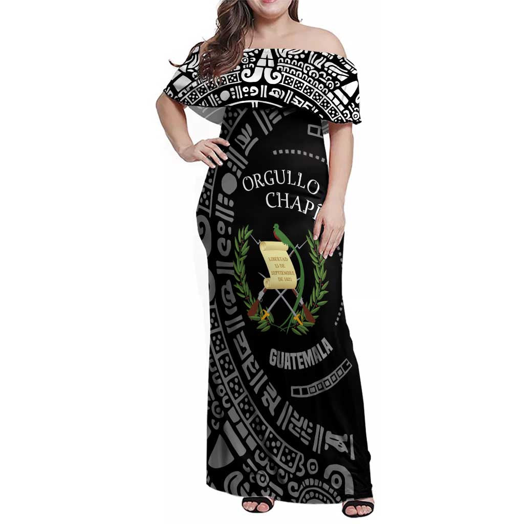 Guatemala National Emblem Family Matching Off Shoulder Maxi Dress and Hawaiian Shirt with Mayan Pattern and Orgullo Chapin Quote Design - Wonder Print Shop