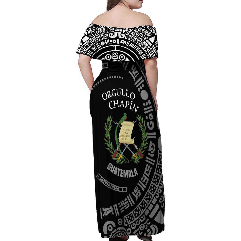Guatemala National Emblem Family Matching Off Shoulder Maxi Dress and Hawaiian Shirt with Mayan Pattern and Orgullo Chapin Quote Design - Wonder Print Shop