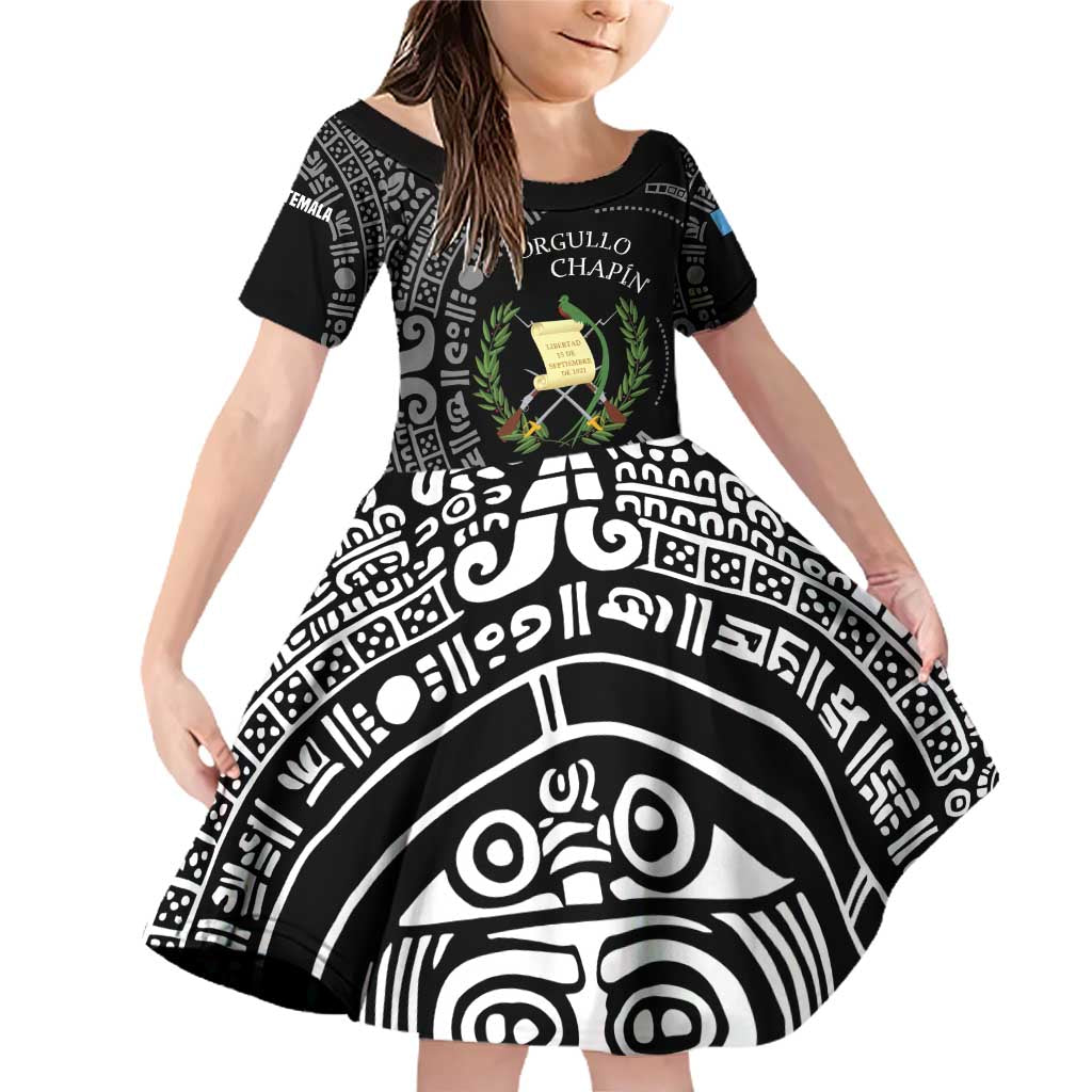 Guatemala National Emblem Family Matching Off Shoulder Short Dress and Hawaiian Shirt with Mayan Pattern and Orgullo Chapin Quote Design - Wonder Print Shop