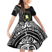 Guatemala National Emblem Family Matching Off Shoulder Short Dress and Hawaiian Shirt with Mayan Pattern and Orgullo Chapin Quote Design - Wonder Print Shop