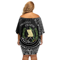 Guatemala National Emblem Family Matching Off Shoulder Short Dress and Hawaiian Shirt with Mayan Pattern and Orgullo Chapin Quote Design - Wonder Print Shop