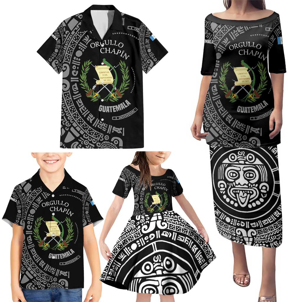 Guatemala National Emblem Family Matching Puletasi and Hawaiian Shirt with Mayan Pattern and Orgullo Chapin Quote Design - Wonder Print Shop
