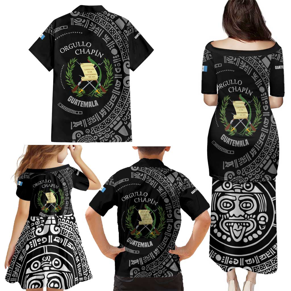 Guatemala National Emblem Family Matching Puletasi and Hawaiian Shirt with Mayan Pattern and Orgullo Chapin Quote Design - Wonder Print Shop