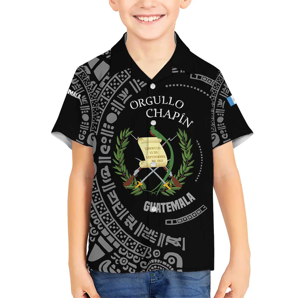 Guatemala National Emblem Family Matching Short Sleeve Bodycon Dress and Hawaiian Shirt with Mayan Pattern and Orgullo Chapin Quote Design - Wonder Print Shop