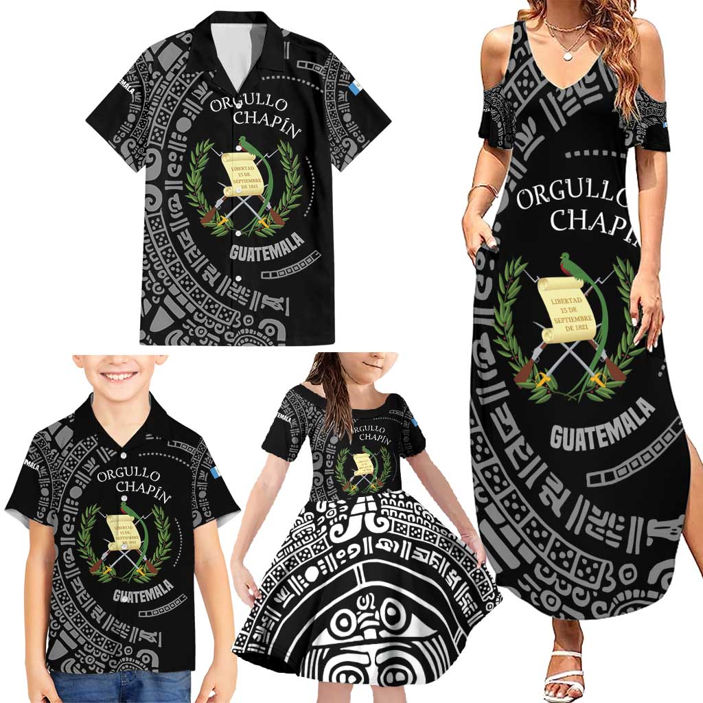 Guatemala National Emblem Family Matching Summer Maxi Dress and Hawaiian Shirt with Mayan Pattern and Orgullo Chapin Quote Design - Wonder Print Shop