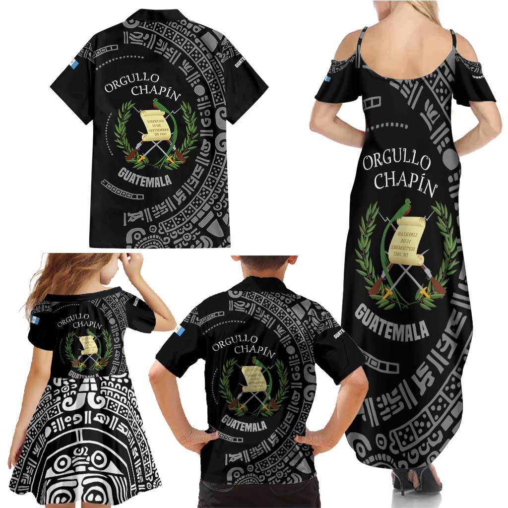 Guatemala National Emblem Family Matching Summer Maxi Dress and Hawaiian Shirt with Mayan Pattern and Orgullo Chapin Quote Design - Wonder Print Shop