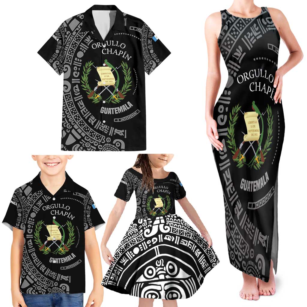 Guatemala National Emblem Family Matching Tank Maxi Dress and Hawaiian Shirt with Mayan Pattern and Orgullo Chapin Quote Design - Wonder Print Shop