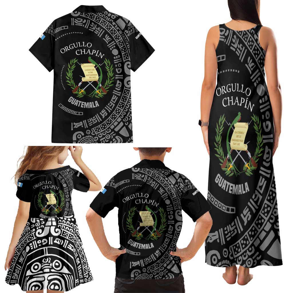 Guatemala National Emblem Family Matching Tank Maxi Dress and Hawaiian Shirt with Mayan Pattern and Orgullo Chapin Quote Design - Wonder Print Shop