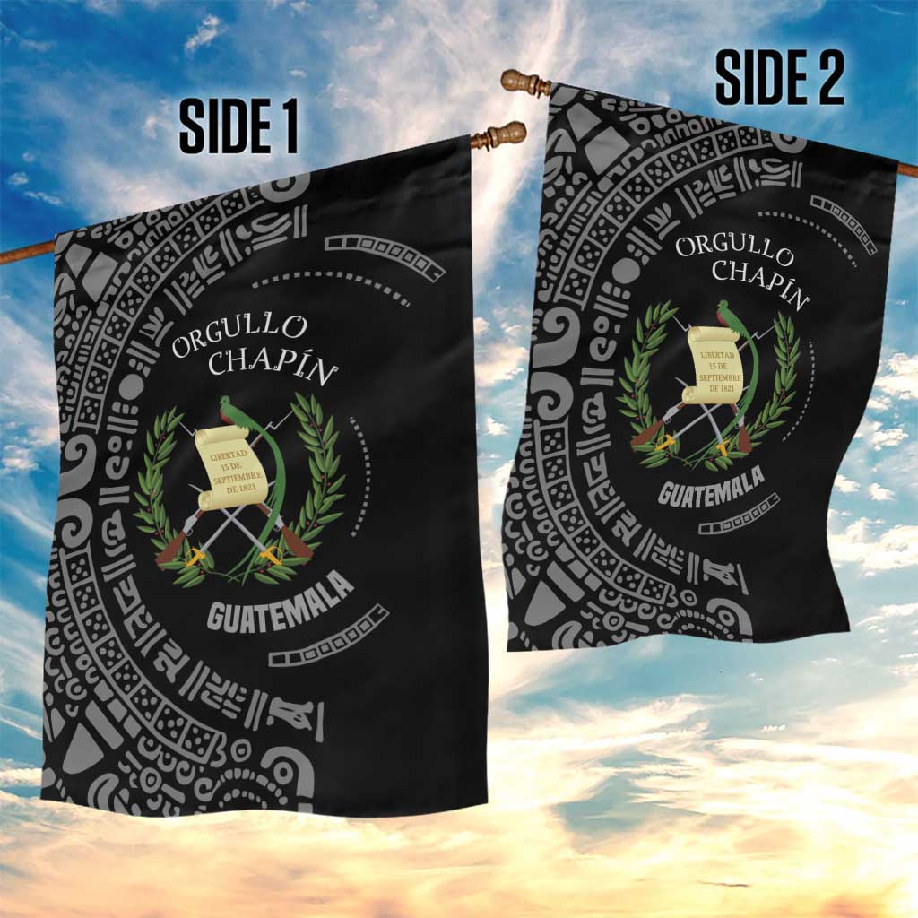 Guatemala National Emblem Garden Flag with Mayan Pattern and Orgullo Chapin Quote Design - Wonder Print Shop