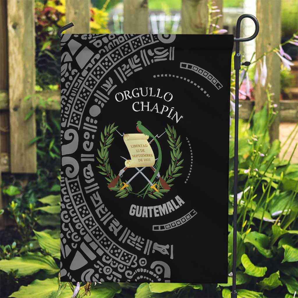 Guatemala National Emblem Garden Flag with Mayan Pattern and Orgullo Chapin Quote Design - Wonder Print Shop