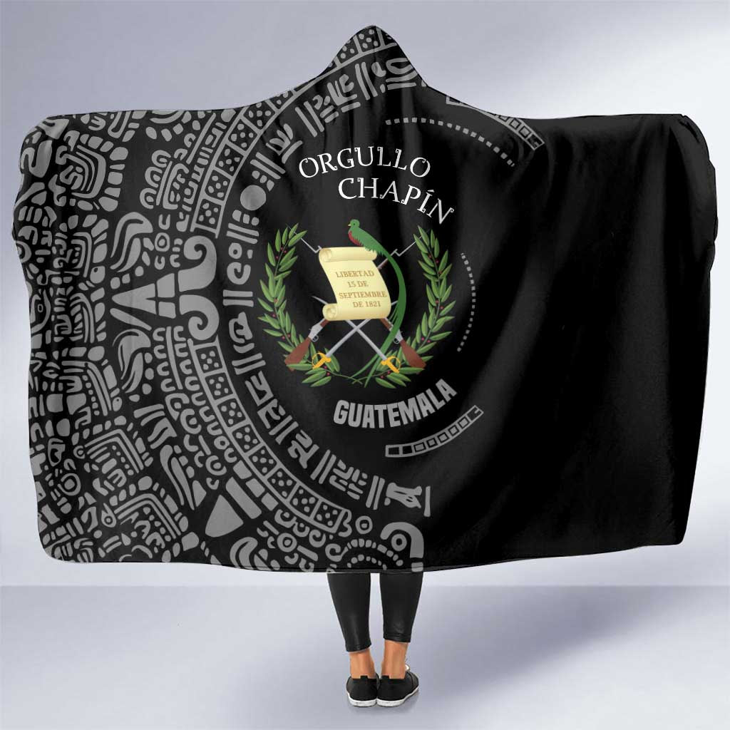 Guatemala National Emblem Hooded Blanket with Mayan Pattern and Orgullo Chapin Quote Design - Wonder Print Shop