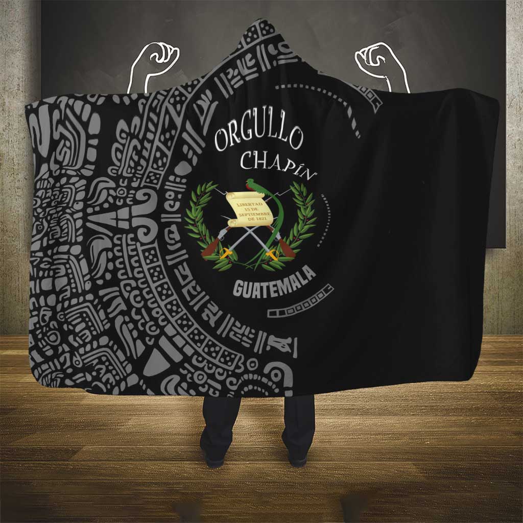 Guatemala National Emblem Hooded Blanket with Mayan Pattern and Orgullo Chapin Quote Design - Wonder Print Shop