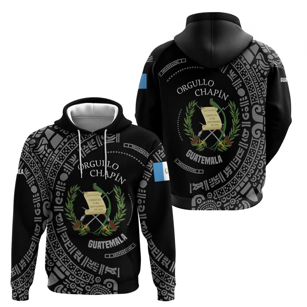 Guatemala National Emblem Hoodie with Mayan Pattern and Orgullo Chapin Quote Design - Wonder Print Shop