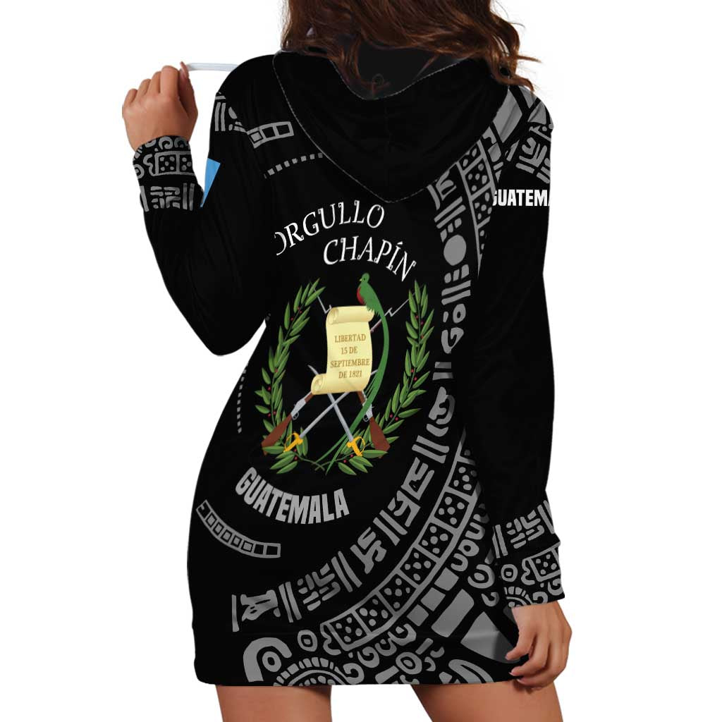 Guatemala National Emblem Hoodie Dress with Mayan Pattern and Orgullo Chapin Quote Design - Wonder Print Shop