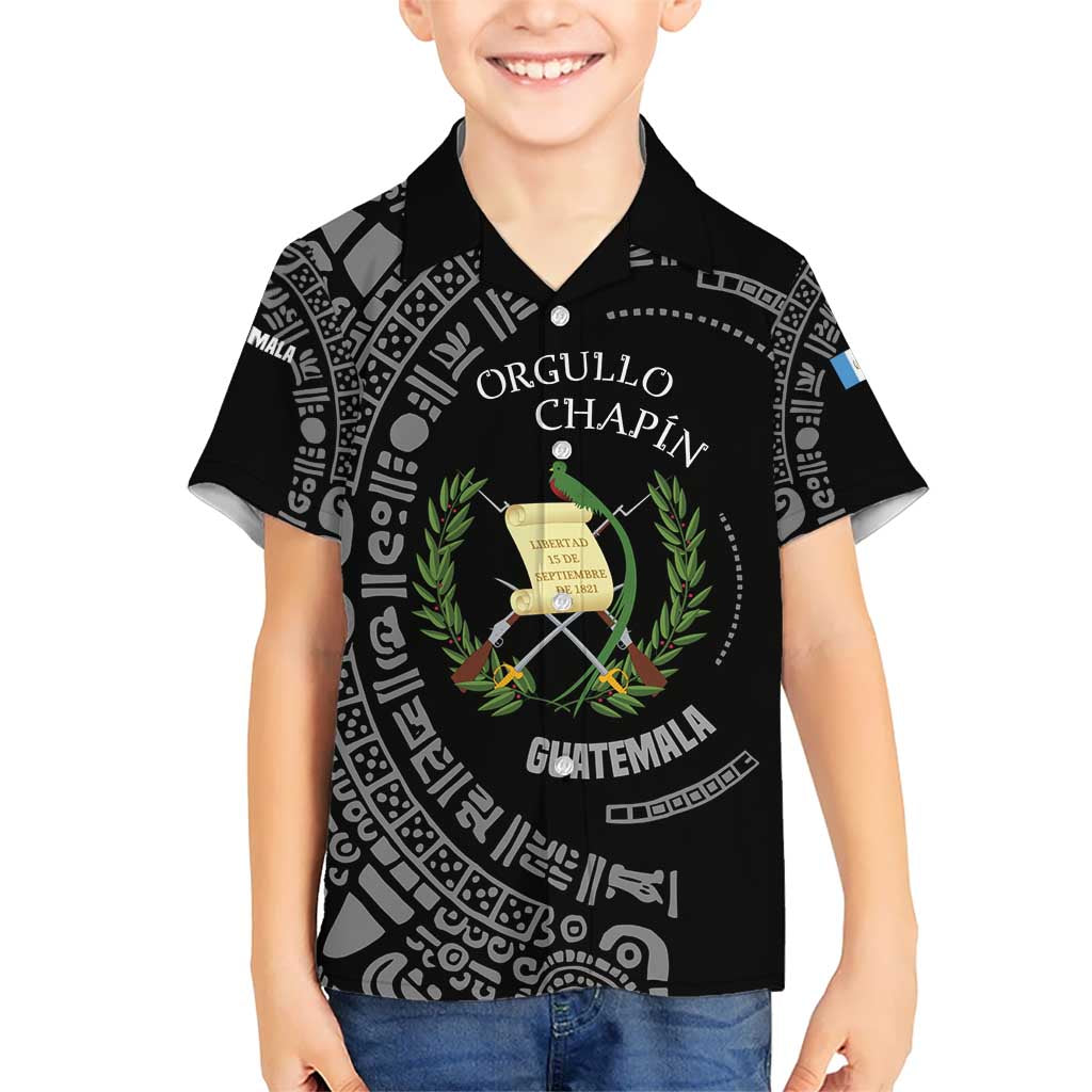 Guatemala National Emblem Kid Hawaiian Shirt with Mayan Pattern and Orgullo Chapin Quote Design - Wonder Print Shop