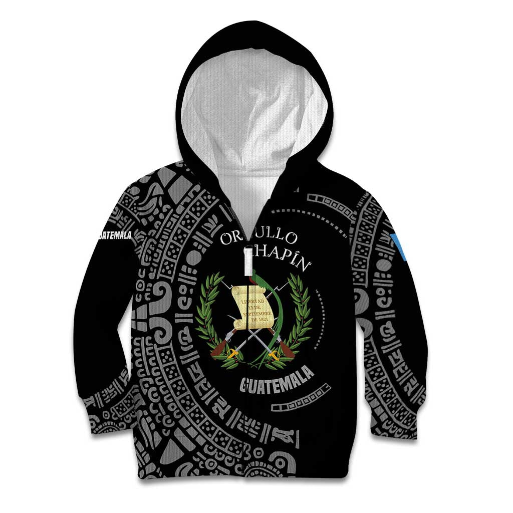 Guatemala National Emblem Kid Hoodie with Mayan Pattern and Orgullo Chapin Quote Design - Wonder Print Shop