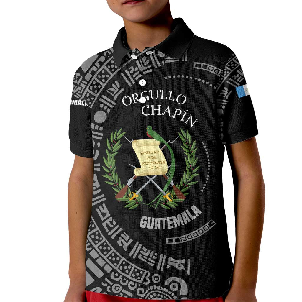 Guatemala National Emblem Kid Polo Shirt with Mayan Pattern and Orgullo Chapin Quote Design - Wonder Print Shop