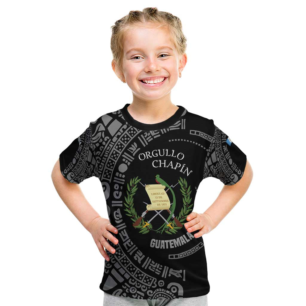 Guatemala National Emblem Kid T Shirt with Mayan Pattern and Orgullo Chapin Quote Design - Wonder Print Shop