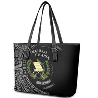 Guatemala National Emblem Leather Tote Bag with Mayan Pattern and Orgullo Chapin Quote Design - Wonder Print Shop