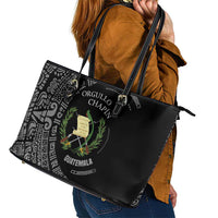 Guatemala National Emblem Leather Tote Bag with Mayan Pattern and Orgullo Chapin Quote Design - Wonder Print Shop