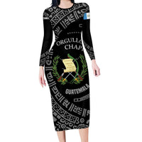 Guatemala National Emblem Long Sleeve Bodycon Dress with Mayan Pattern and Orgullo Chapin Quote Design - Wonder Print Shop