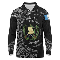 Guatemala National Emblem Long Sleeve Polo Shirt with Mayan Pattern and Orgullo Chapin Quote Design - Wonder Print Shop
