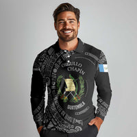 Guatemala National Emblem Long Sleeve Polo Shirt with Mayan Pattern and Orgullo Chapin Quote Design - Wonder Print Shop